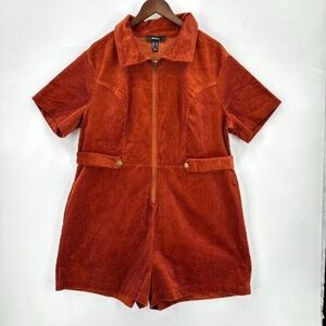 Forever 21+ Plus Size Corduroy Zip-Up Romper Jumpsuit in rust orange, 3X